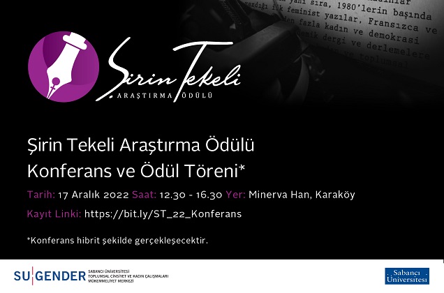 Şirin Tekeli Araştırma Ödülü Töreni ve Konferansı 17 Aralık&#039;ta